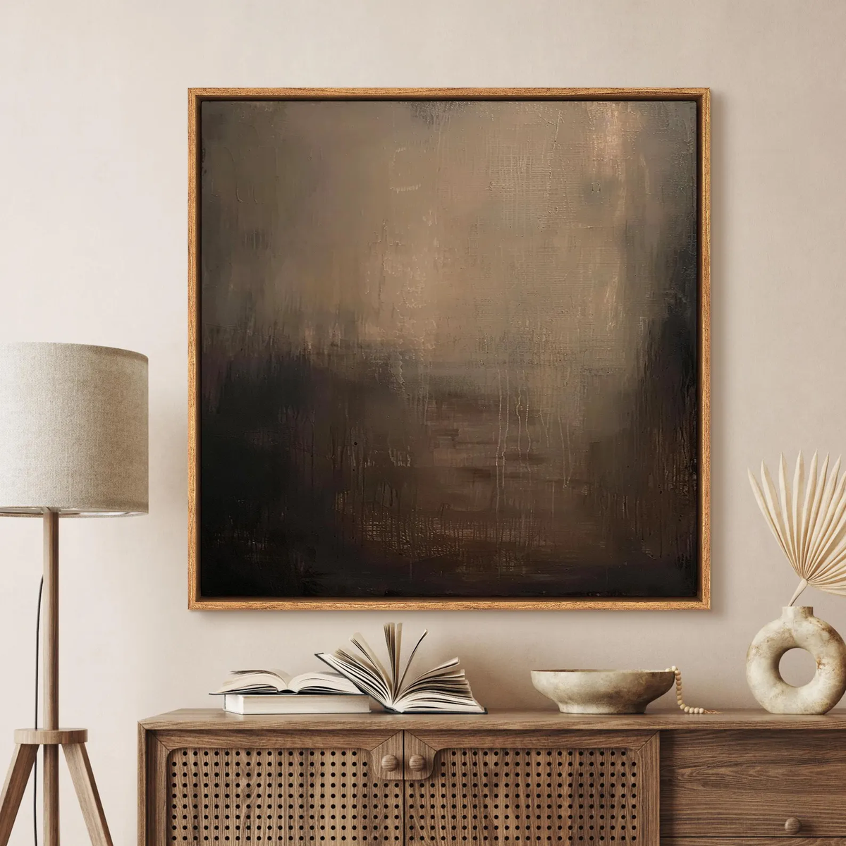Framed Canvas Print Wall Art Abstract Dark Black Brown Neutral Artwork Illustrations Minimalist Modern Wall Art Living Room Decor