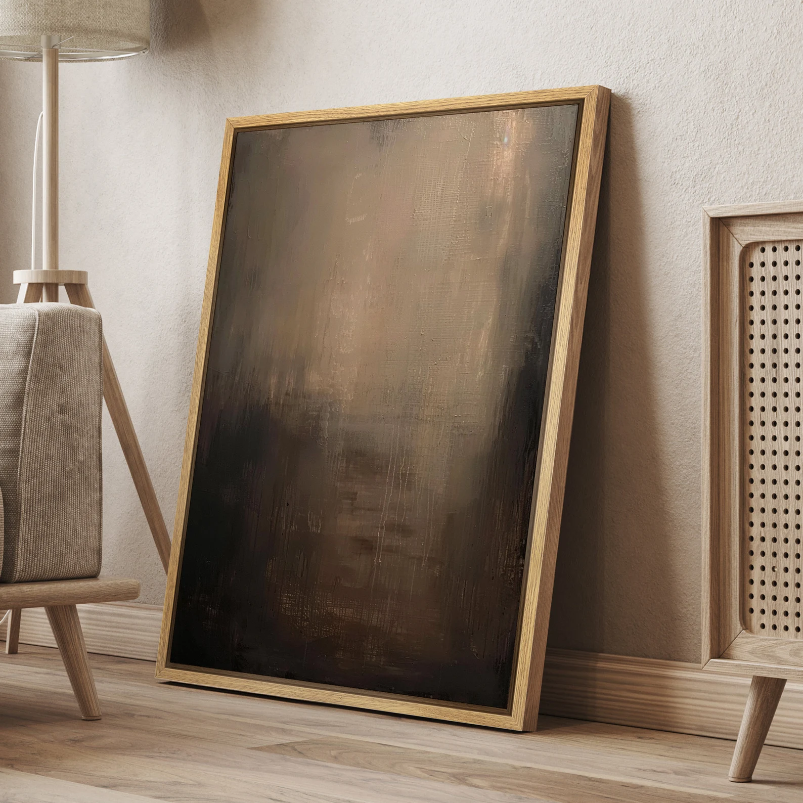 Framed Canvas Print Wall Art Abstract Dark Black Brown Neutral Artwork Illustrations Minimalist Modern Wall Art Living Room Decor