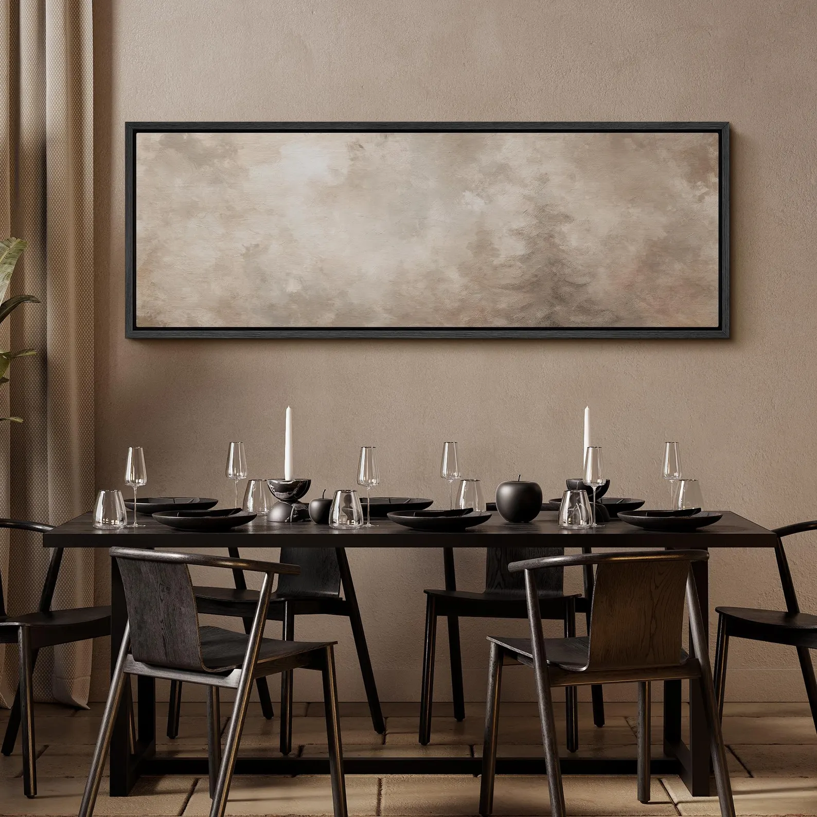 Neutral Abstract Forest Wall Art, Large Framed Minimalist Beige Landscape Canvas Print, Modern Calm Nature Artwork for Living Room Decor