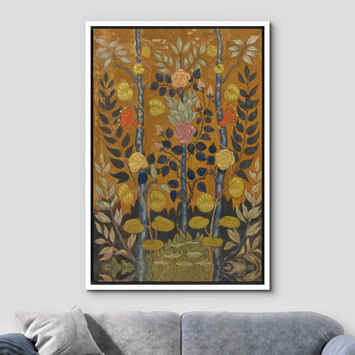 Framed Vintage Rose by Emile Bernard Wall Art, Folk Art Flower Canvas Print, Decorative Garden Artwork for Living Room Decor