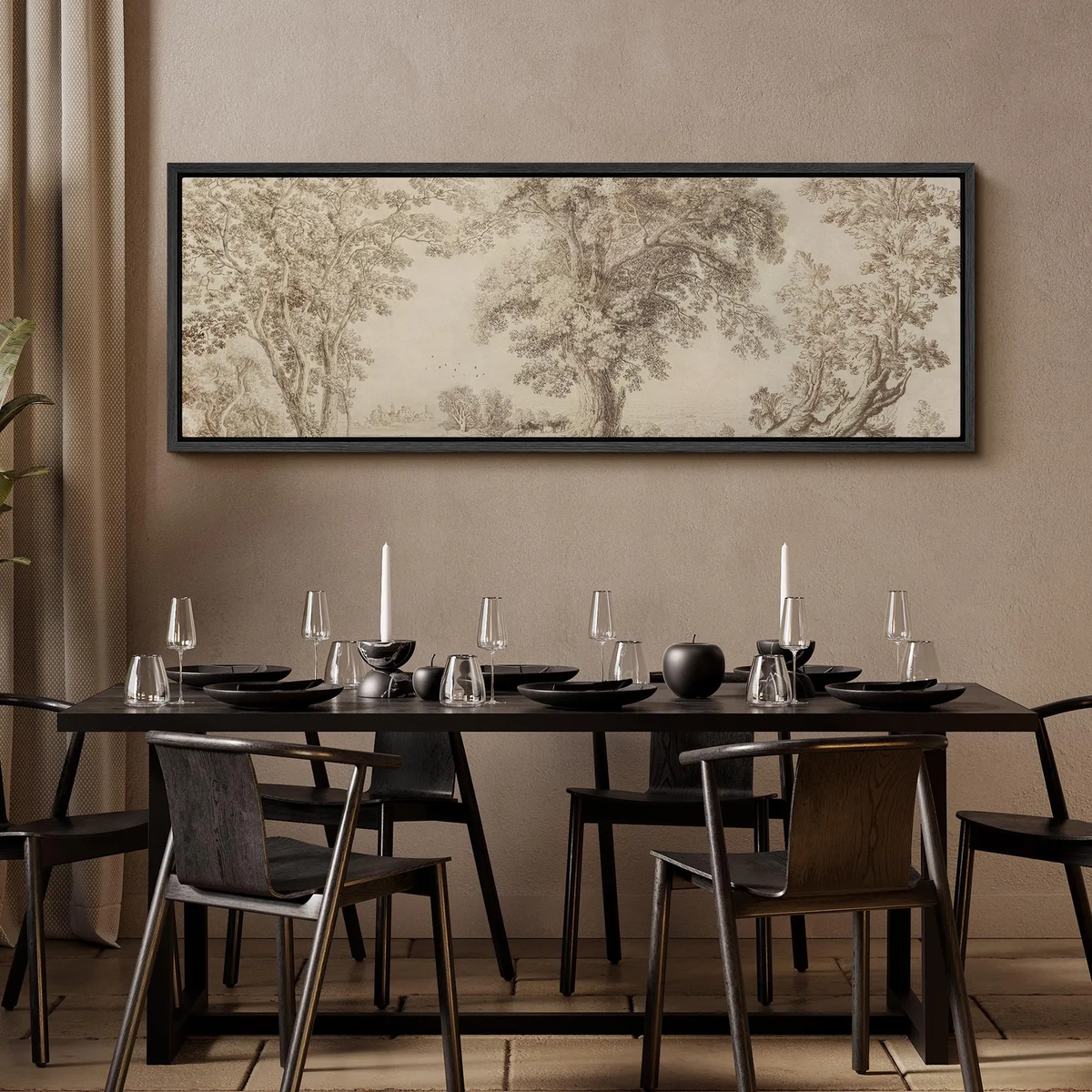 Framed Canvas Oversized Large Wall Art Abstract Sketch Wilderness Forest Landscape Panoramic Wall Art Horizontal Wall Art Prints