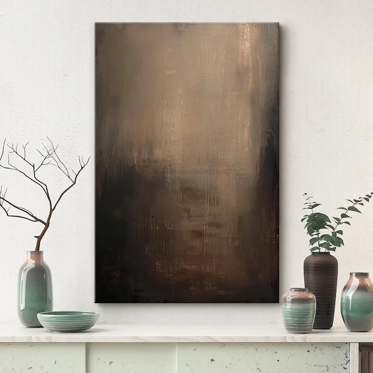 Framed Canvas Print Wall Art Abstract Dark Black Brown Neutral Artwork Illustrations Minimalist Modern Wall Art Living Room Decor