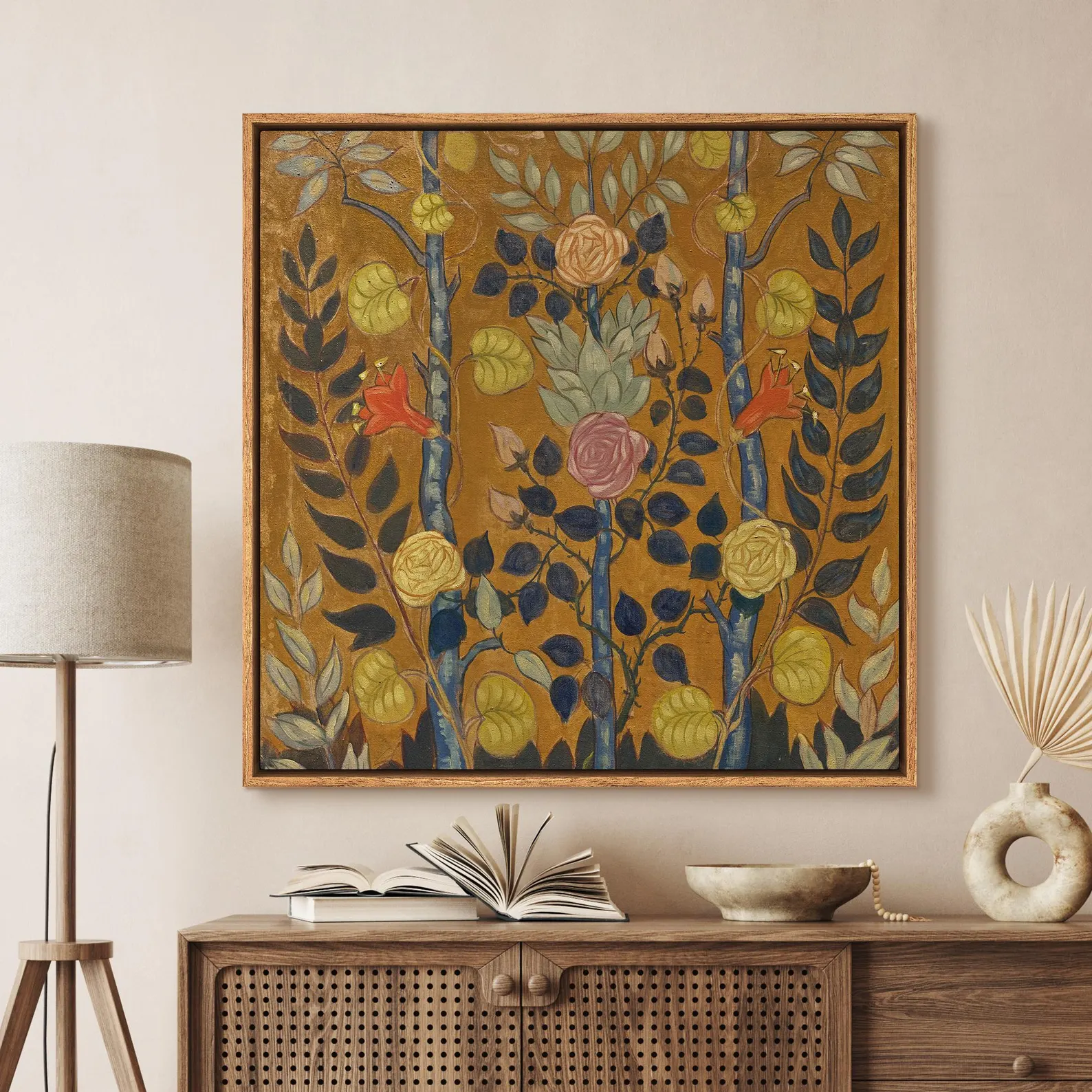 Framed Vintage Rose by Emile Bernard Wall Art, Folk Art Flower Canvas Print, Decorative Garden Artwork for Living Room Decor