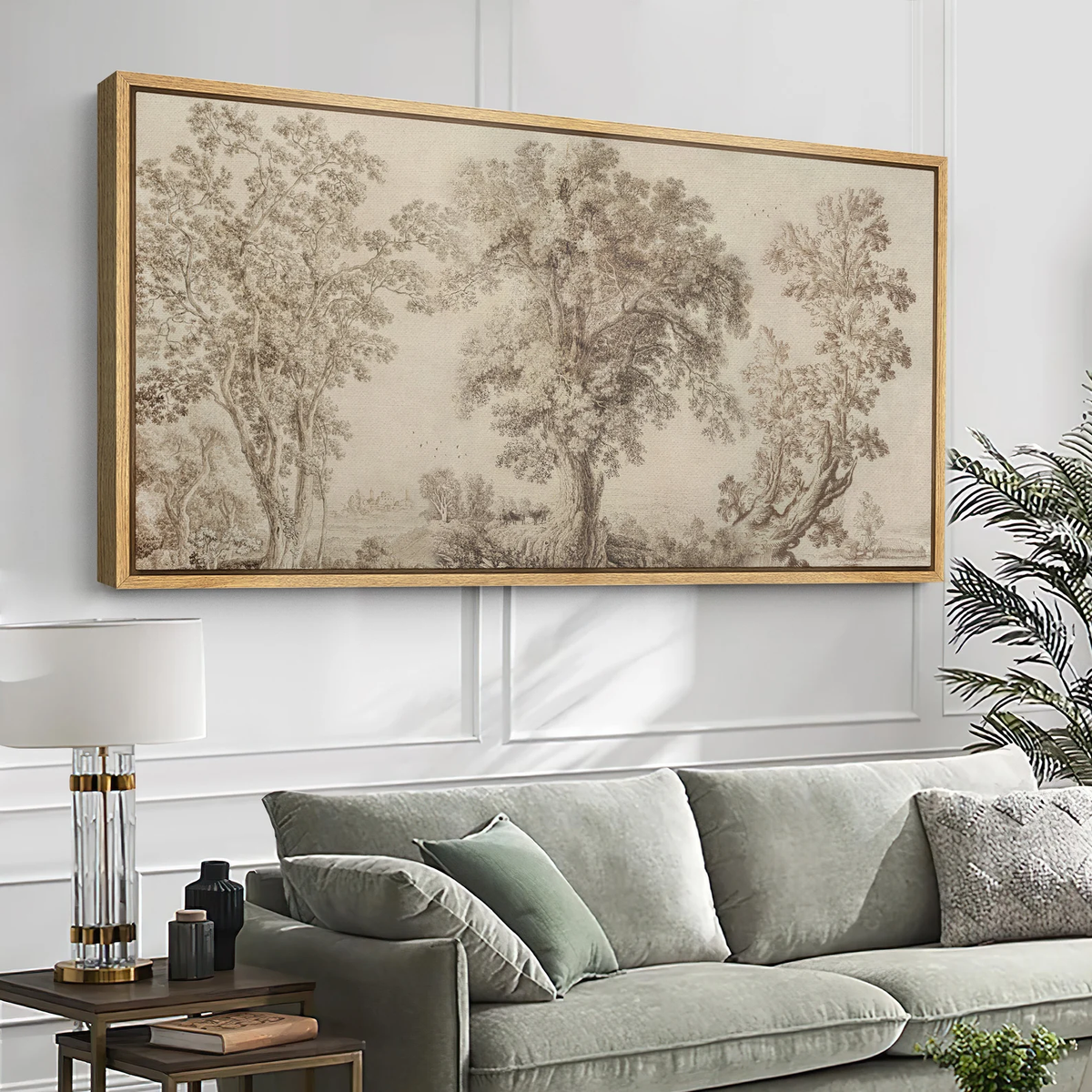 Framed Canvas Oversized Large Wall Art Abstract Sketch Wilderness Forest Landscape Panoramic Wall Art Horizontal Wall Art Prints