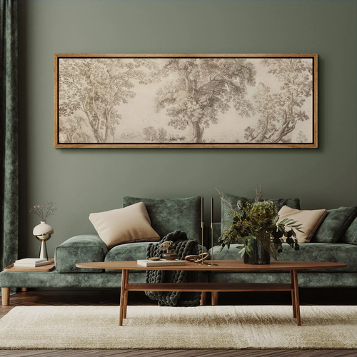 Framed Canvas Oversized Large Wall Art Abstract Sketch Wilderness Forest Landscape Panoramic Wall Art Horizontal Wall Art Prints