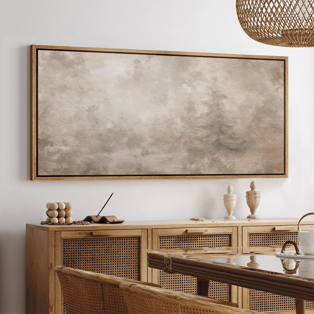 Neutral Abstract Forest Wall Art, Large Framed Minimalist Beige Landscape Canvas Print, Modern Calm Nature Artwork for Living Room Decor