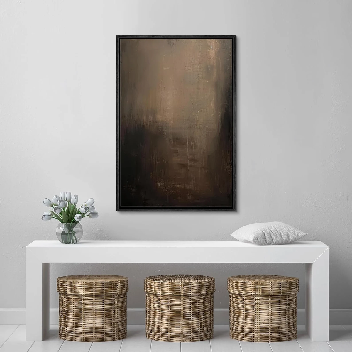 Framed Canvas Print Wall Art Abstract Dark Black Brown Neutral Artwork Illustrations Minimalist Modern Wall Art Living Room Decor