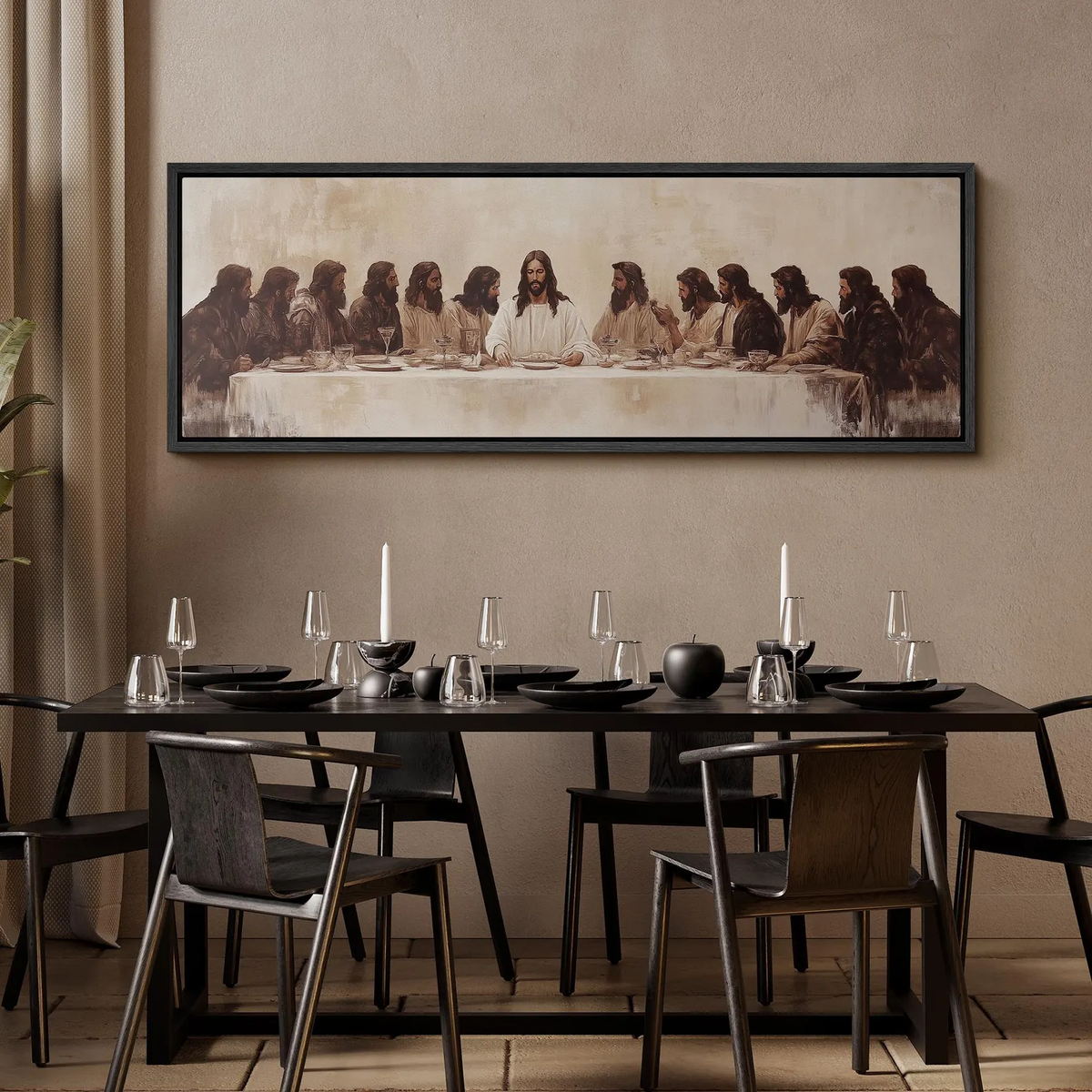 Large Framed Canvas The Last Supper Religious Wall Art Jesus Christ and Disciples Classic Biblical Painting Vintage Art Church Wall Decor