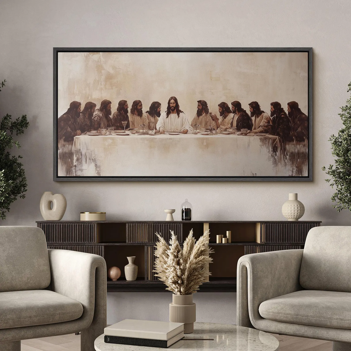 Large Framed Canvas The Last Supper Religious Wall Art Jesus Christ and Disciples Classic Biblical Painting Vintage Art Church Wall Decor
