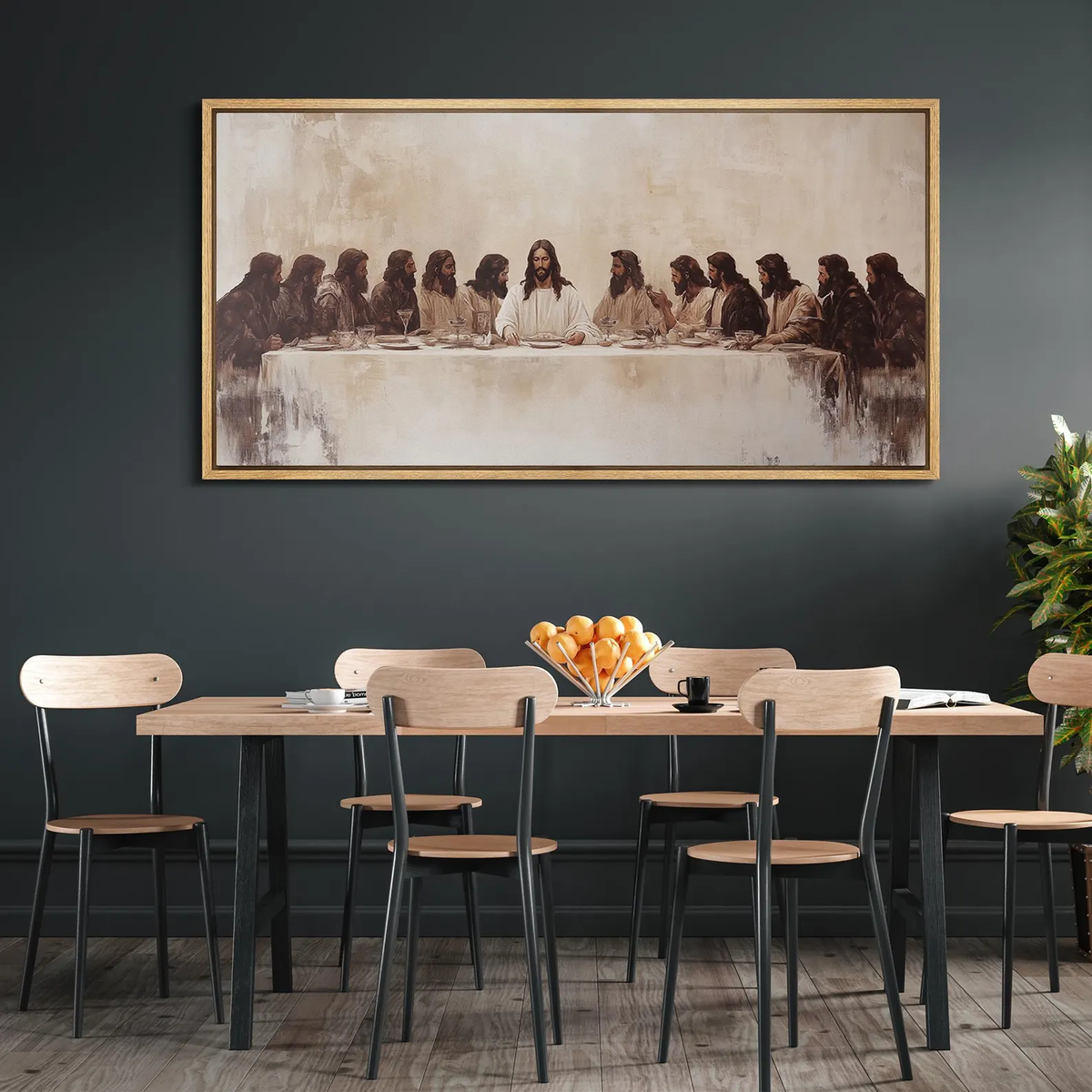 Large Framed Canvas The Last Supper Religious Wall Art Jesus Christ and Disciples Classic Biblical Painting Vintage Art Church Wall Decor