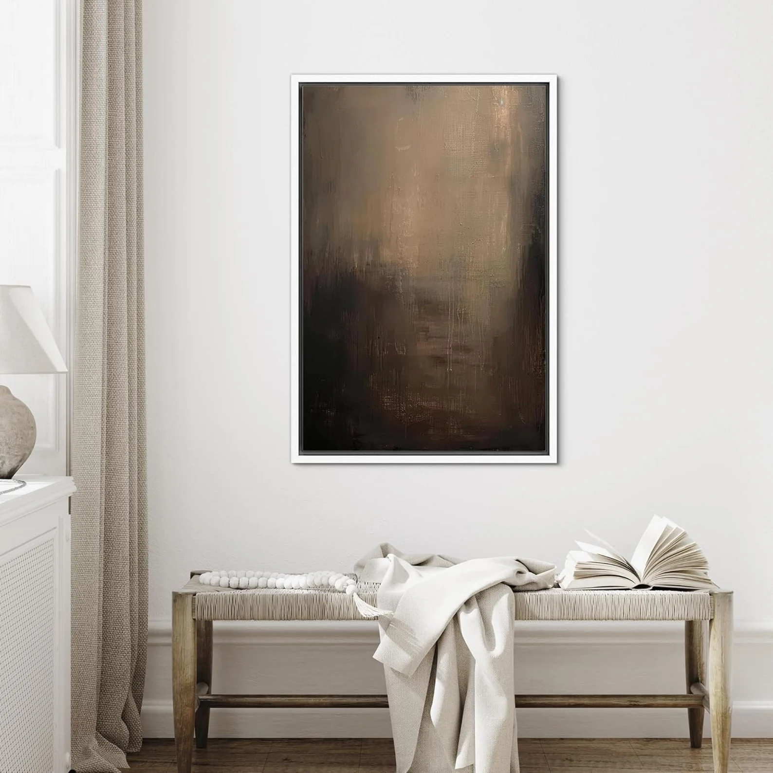 Framed Canvas Print Wall Art Abstract Dark Black Brown Neutral Artwork Illustrations Minimalist Modern Wall Art Living Room Decor